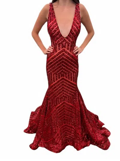 Jovani Sequin Embellished V-neck Dress In Red