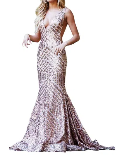 Jovani Sequin Embellished V-neck Dress In Rosegold In Multi
