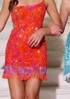 Jovani Sequin Hem Mini Dress In Orange