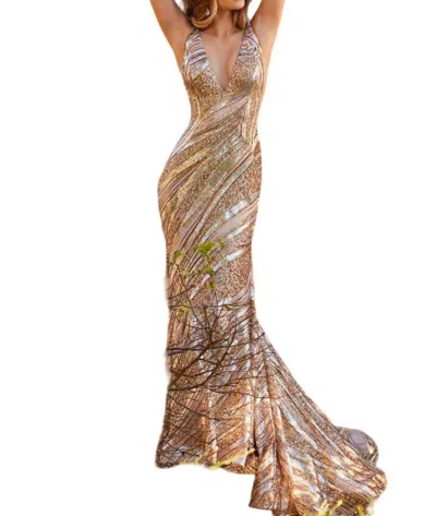 Jovani Sequin Mermaid Dress In Nude/silver/gold In Multi