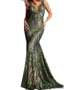 Jovani Sequin Mermaid Gown In Iridesent/jade In Multi
