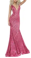 Jovani Sequin Plundge Gown In Fuchsia