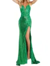 Jovani Floral Appliques Backless Dress In Green In Green
