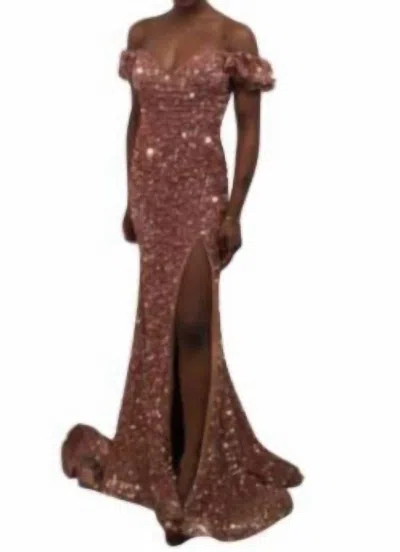 Jovani Sequin With Slit In Rose Gold In Multi
