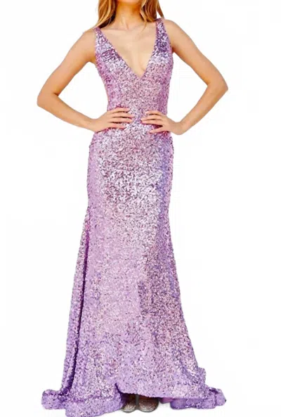 Jovani Sequined Illusion Side Prom Gown In Lilac In Purple