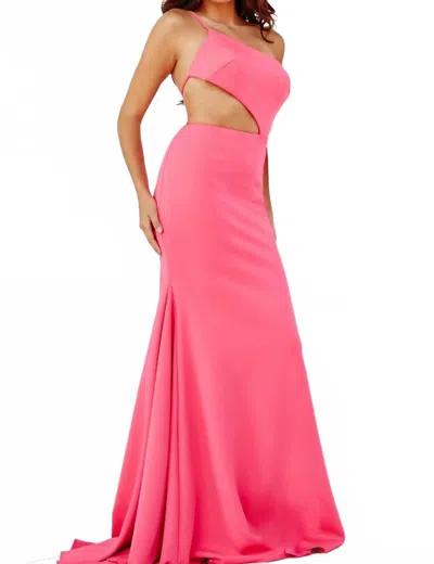Jovani One Shoulder Cut Out Mermaid Prom Dress In Cerise In Pink