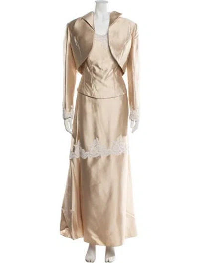 Pre-owned Jovani Silk Lace Pattern Skirt Set In Neutral