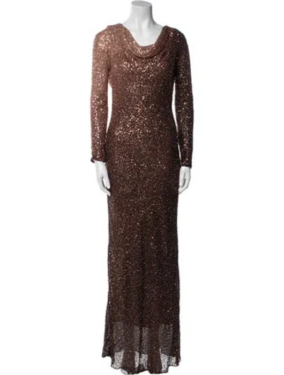 Pre-owned Jovani Silk Long Dress In Brown