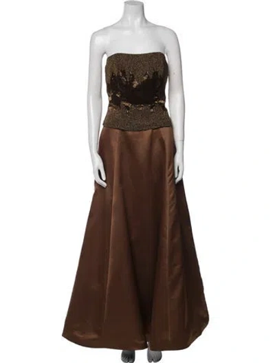 Pre-owned Jovani Silk Long Dress In Brown