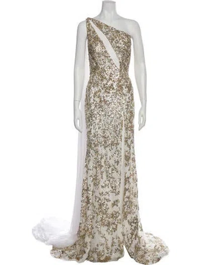 Pre-owned Jovani Silk Long Dress W/ Tags In Neutral