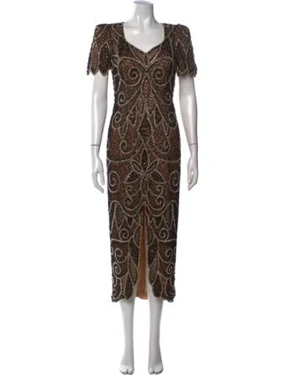 Pre-owned Jovani Silk Midi Length Dress In Brown
