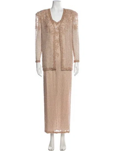 Pre-owned Jovani Silk Patterned Dress Set In Neutral