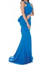 Jovani Sleek Sleeveless Formal Dress With Train In Peacock In Blue