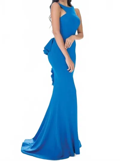 Jovani Sleek Sleeveless Formal Dress With Train In Peacock In Blue