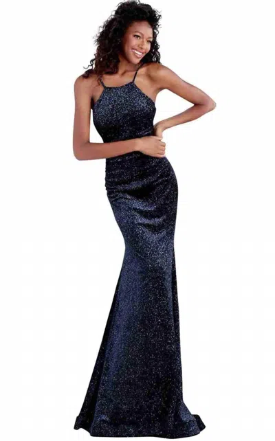Jovani Sleeveless Fitted Evening Gown In Black/blue