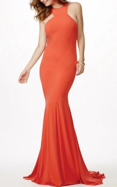 Jovani Sleeveless Fitted Gown In Orange In Red