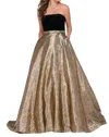 Jovani Sleeveless Metallic Ballgown In Blk/gold In Multi