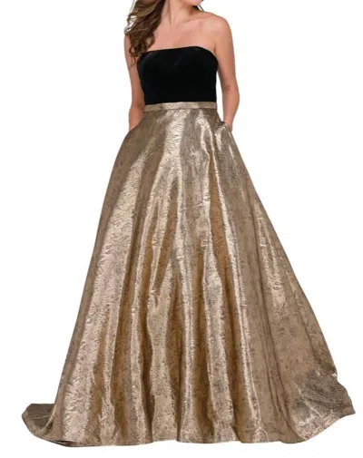 Jovani Sleeveless Metallic Ballgown In Blk/gold In Multi