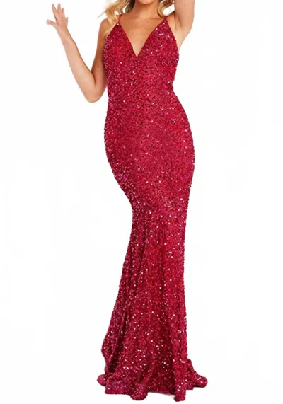 Jovani Sleeveless Sequin Embellished Prom Dress In Raspberry In Red