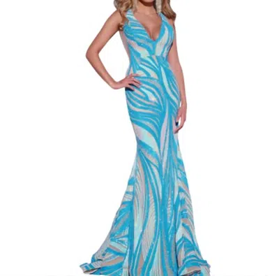 Jovani Sleeveless Sequin Prom Dress In Blue/white