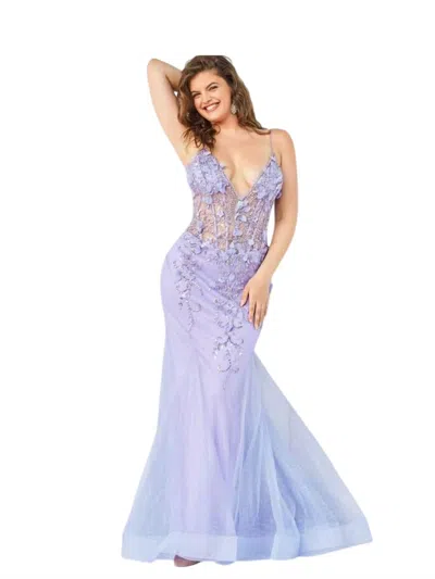 Jovani Spaghetti Strap Formal Gown In Periwinkle In Purple
