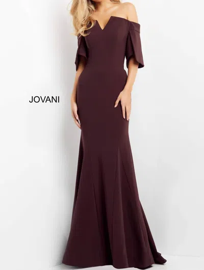 Jovani Split Sleeve Off The Shoulder Evening Dress In Plum In Pink