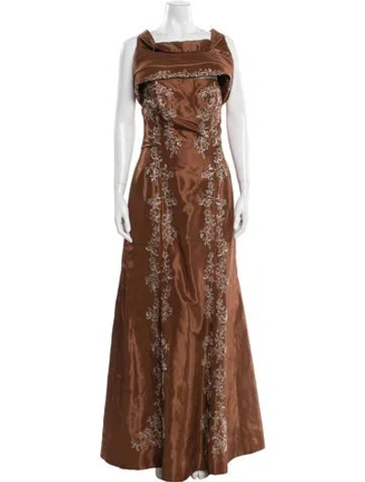 Pre-owned Jovani Square Neckline Long Dress In Brown