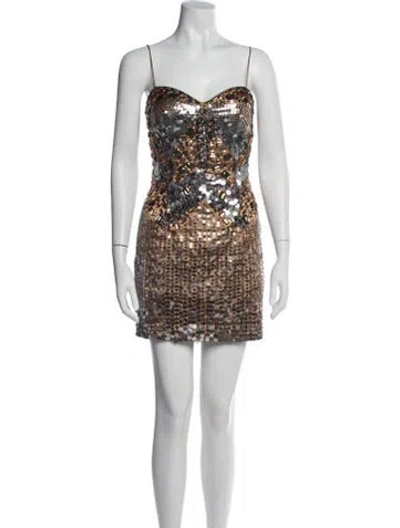Pre-owned Jovani Square Neckline Mini Dress In Gold
