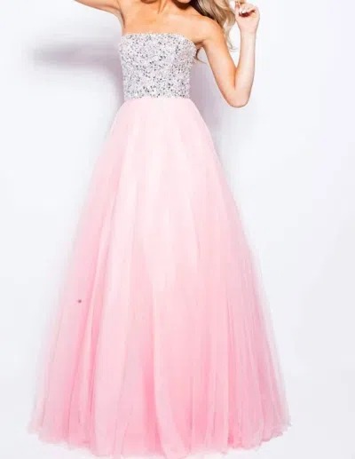 Jovani Strapless Adorned Tulle Ballgown In Pink