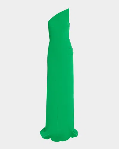 Jovani Strapless Asymmetric Column Gown In Green