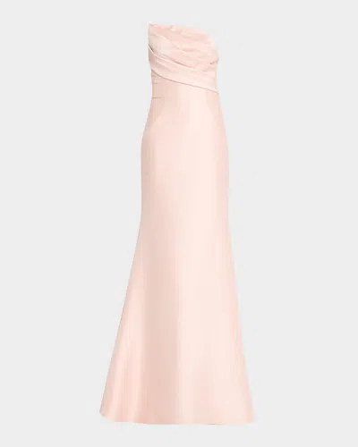 Jovani Strapless Asymmetric Trumpet Gown In Blush