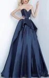 Jovani Strapless Ballgown With Peplum In Navy