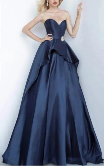 Jovani Strapless Ballgown With Peplum In Navy