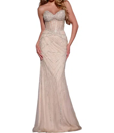 Jovani 42206 Beaded Mermaid Long Formal Evening Prom Dress In Neutral