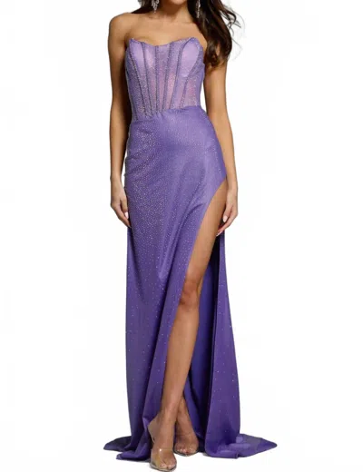 Jovani Strapless Corset Gown With High Slit And Sequin In Purple | ModeSens