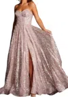 Jovani Strapless Corset Sequin Dress In Pink
