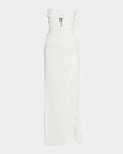 Jovani Strapless Cutout Twist-front Column Gown In Off-white