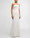 JOVANI STRAPLESS DOUBLE-BREASTED A-LINE GOWN