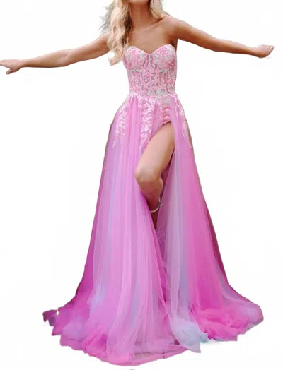 Jovani Strapless Embellished A Line Gown In Pink Multi