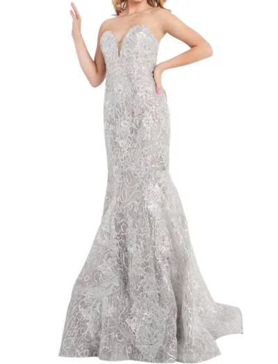 Jovani Strapless Embellished Mermaid Prom Dress In Silver
