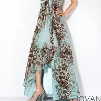 Jovani Strapless Evening Gown In Blue, Turquoise, Brown, Tan In Multi