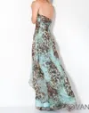 JOVANI STRAPLESS EVENING GOWN IN BLUE, TURQUOISE, BROWN, TAN