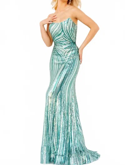 Jovani Strapless Geometric Sequined Dress In Mint In Multi