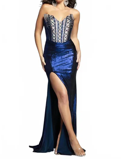 Jovani Strapless Gown With Beaded Bodice In Navy In Blue