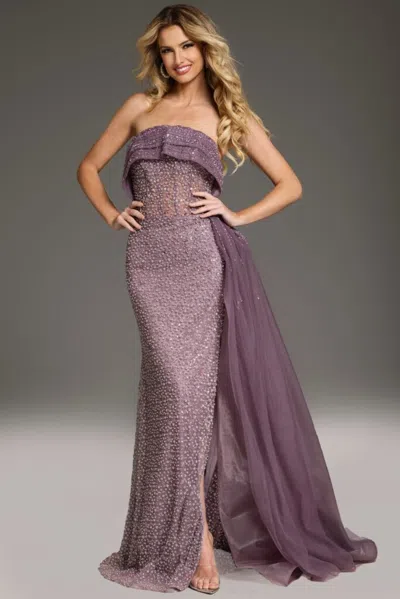 Jovani Strapless Gown With Chiffon Drape In Pink