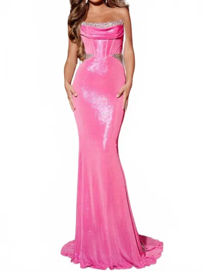 Jovani Strapless Gown With Sparkling Embellished Bodice In Hot Pink