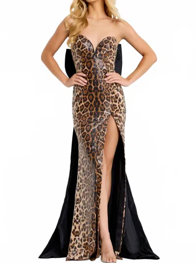 Jovani Strapless Leopard Sequin Gown In Animal In Animal Print