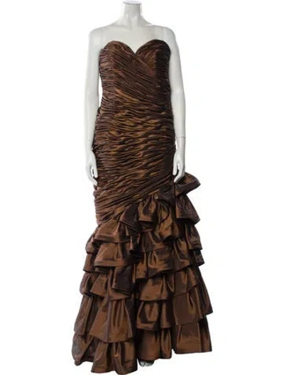 Pre-owned Jovani Strapless Long Dress In Brown