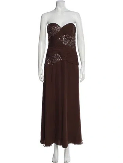 Pre-owned Jovani Strapless Long Dress In Brown