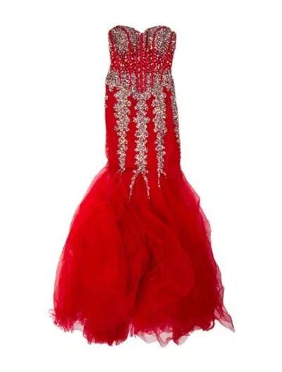 Pre-owned Jovani Strapless Long Dress In Red